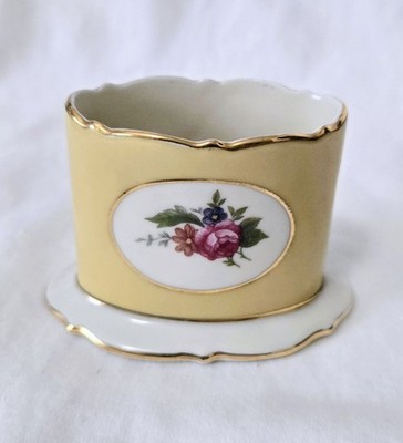 1940s Royal Bayreuth Germany 2'' Porcelain Toothpick Match Holder Yellow/Gold