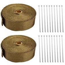 2 Rolls x Titanium Header Manifold Exhaust Heat Wrap Tape 20 Ties 2" X 50ft