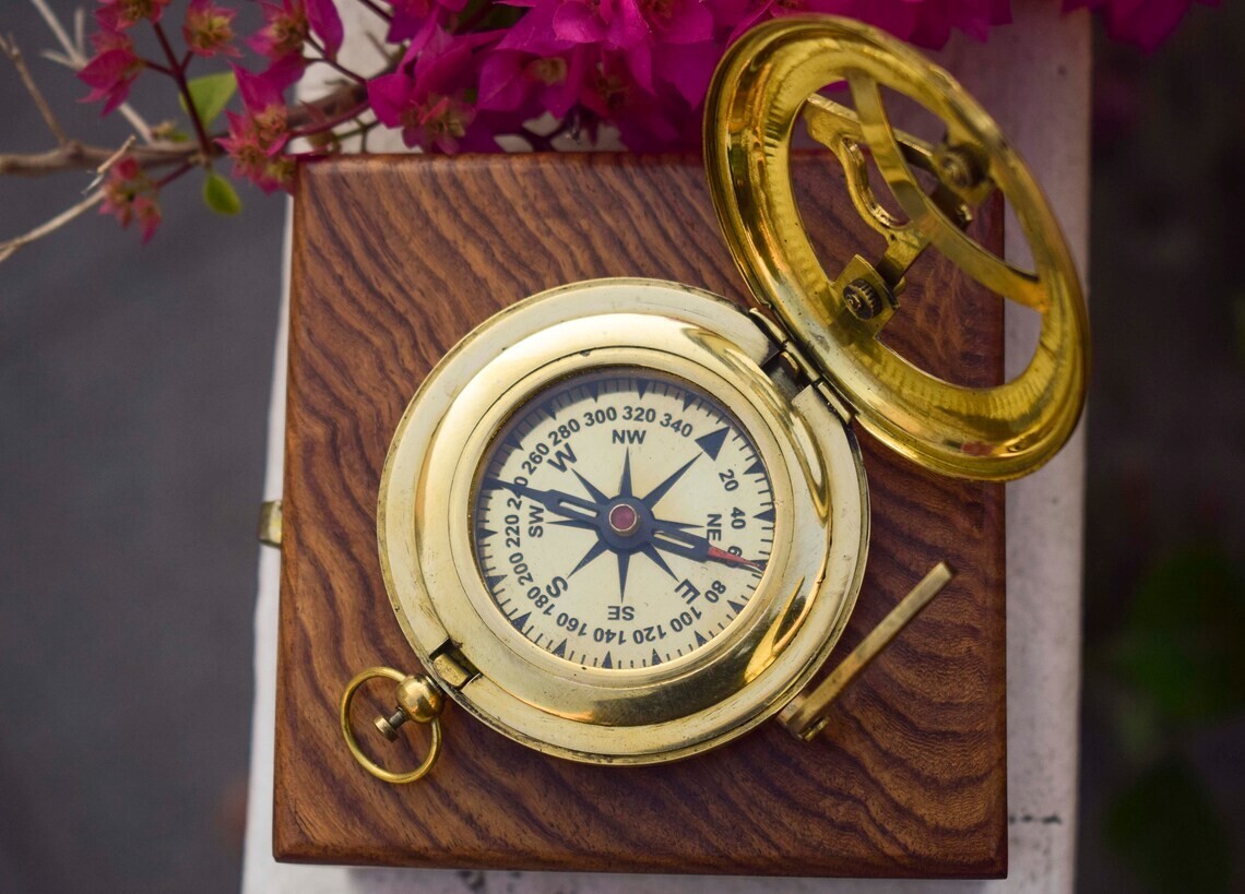 Bussola Nautica In Ottone Massiccio - Meridiana 12,7 Cm, Lucido - Foto 1