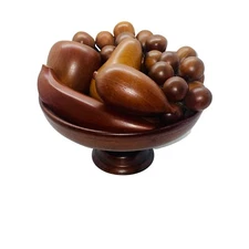 Vintage Wooden Fruit Vegetables And Wooden Bowl Basket Set of 5 Hand Carved 8"