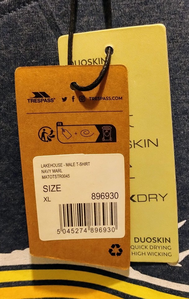 Tresspass Lakehouse Mens Duo Skin Performance T Shirt Size XL eBay