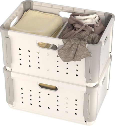 42L Plastic Laundry Hamper 2 Section - Stackable Storage Basket with Divider - Picture 9 of 12