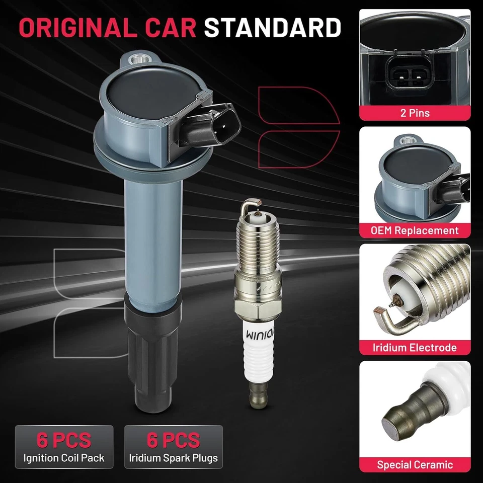 6 Ignition Coils Pack DG514 and Spark Plug For 2006-2009 Mazda Tribute 3.0L V6 Foto 2 de 4