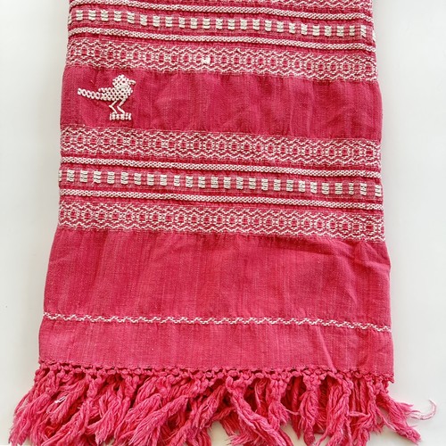 Vintage Cas-Cer Mexiko rosa Handarbeit gewebtes Tuch Vögel Fransen Tischdecke Überwurf 1950er - Bild 5 von 22