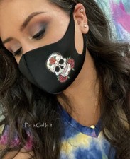 NEW UNISEX BLACK SUGAR SKULL ROSE REUSABLE FASHION FACE MASK
