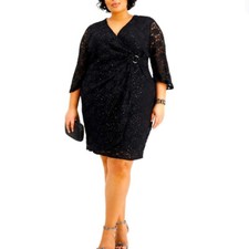 Women  s Formal Dress Plus Size 14W 18W Black Cocktail CONNECTED Long Sleeve Gown