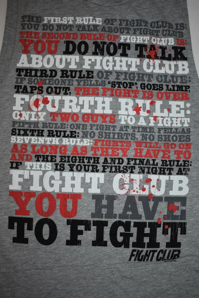 Camiseta sin mangas oficial Fight Club Juniors película Fight Club Reglas musculosas nueva XS-2XL Foto 2 de 4