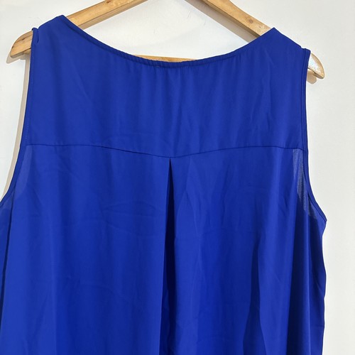 AUTOGRAPH Size 18 Women’s Top Blouse Royal Blue Chiffon Assymetrical Sleeveless - Picture 11 of 12