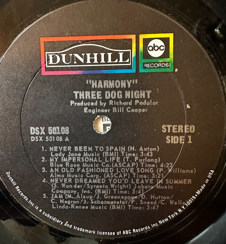 Three Dog Night Harmony Vinyl LP Dunhill records DSX 50108 1971 (184) - Picture 4 of 6