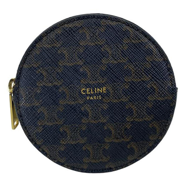 Celine Logo Triomphe Round Coin Purse Coin Case Brown Auth UK