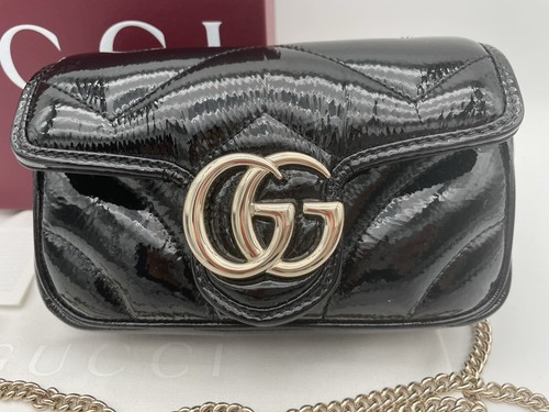 $1850 NEW GUCCI BLACK PATENT LEATHER MARMONT CROSSBODY SHOULDER BAG PURSE - Picture 7 of 15