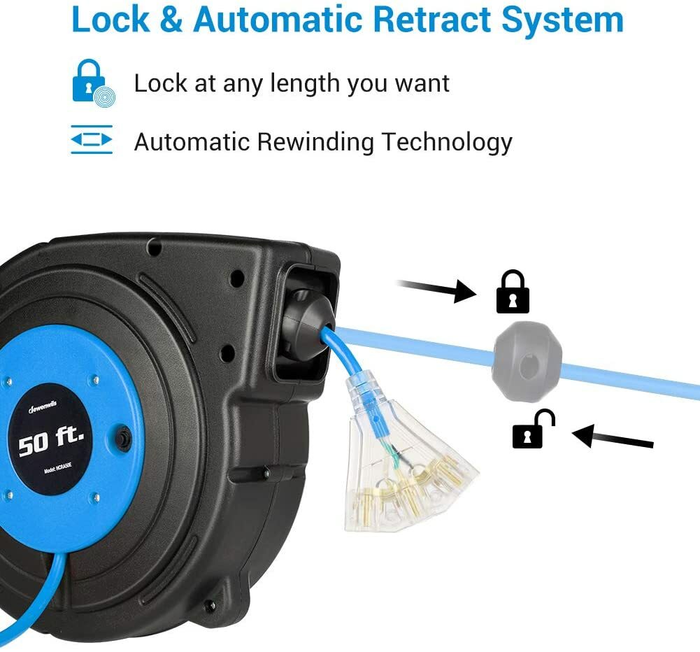 DEWENWILS 50 FT Retractable Extension Cord Reel 14AWG/3C Heavy Duty