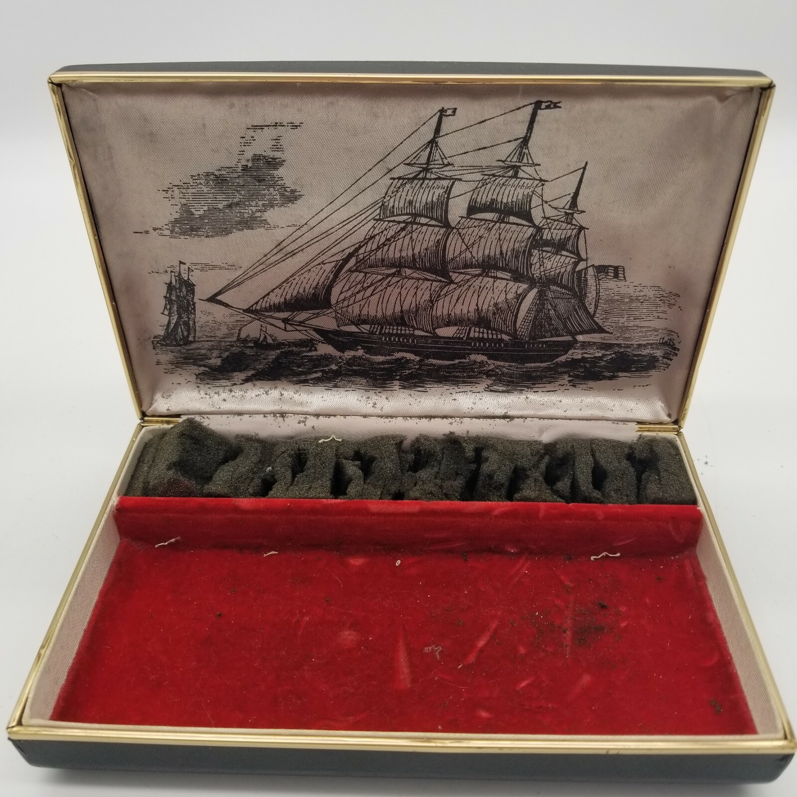 Vintage Farrington Estate Jewelry Box with Ship, Large Lot of Cufflinks