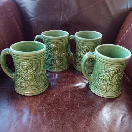 4 Vintage Green McCoy Pirate Buccaneer Mugs 