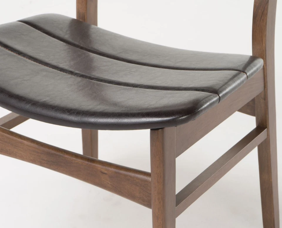 Juego de 2 sillas de comedor de cuero contemporáneo de madera marrón oscuro asiento de cuero cocina Foto 4 de 4