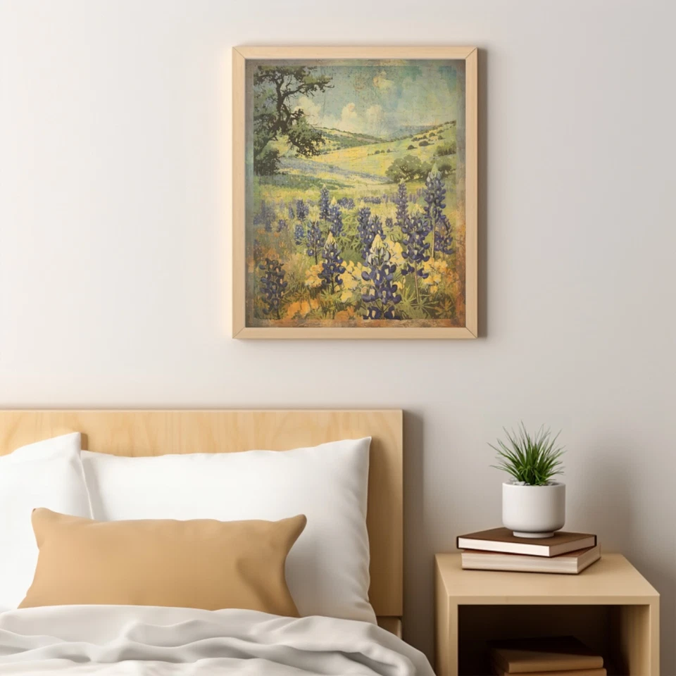 Arte de pared TEXAS BLUEBONNET, decoración botánica retro del hogar, impresión de póster de flores estatales Foto 4 de 4