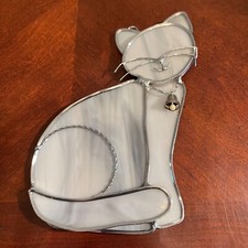 Handcrafted Stained Glass Cat Suncatcher With Bell Accent kitten decorative glas
