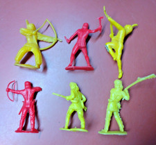 Plastic Vintage Indian Soldier Lot Of 6 Toy Figures Approx. 3" Tall Red  Yellow