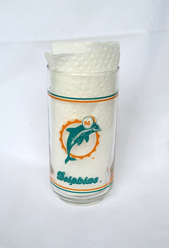Miami Dolphins 80s NFL Drinking Glass, Mobil, Dolphin Logo 5.75" Tall Tumbler