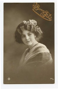 1910s Glamour Glamor CURLED HAIR BEAUTY Lovely Lady photo postcard