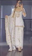 Designer Party White Top Dhoti Skirt  Dupatta for Indian  Pakistani Functions