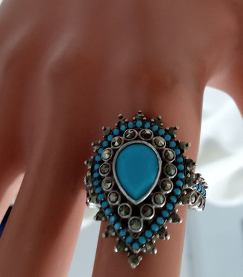 STERLING RING FAUX TURQUOISE /MARCASITE SZ-8