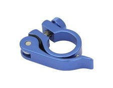 GENUINE ALLOY SEATPOST CLAMP (OUTER DIAMETER 25.4MM) QUICK RELEASE IN BLUE.