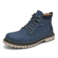 Handmade Men Boots Leather Outdoor Hiking Shoes High Top Sneakers Footwear Blue