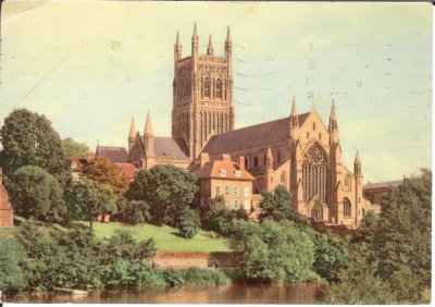 Worcester Cathedral from the River - Posted 1965 - Brittanis Colour Ltd