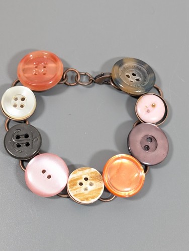 Retro Boho Moonglow Button Copper Chain Bracelet Tennis Purple Pink 7.5 in