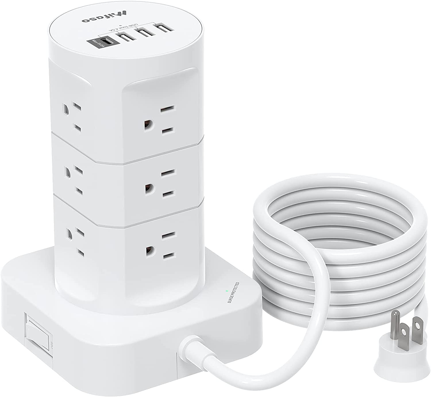 Surge Protector Power Strip Tower - 12 Widely Outlets with 4 USB Ports (1 USB C)-image