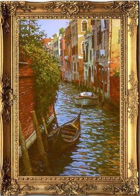 Venice Canal Gondola Oil Painting | Colorful Italy Cityscape Wall Art Landscape