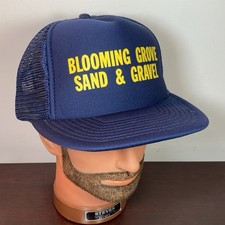 Vtg Blooming Grove Lake Ariel PA Sand Gravel Trucker Snapback Hat Blue Yellow