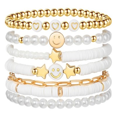 YALASOBA Colorful Smile Heart Star Bracelets Set - Regular, White Gold 