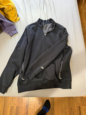 Men s L Black Knit Mock Neck 1/2 Zip Pullover Sweatshirt Solid Long Sleeve