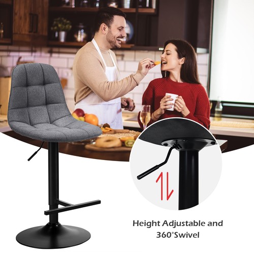 Set of 4 Adjustable Bar Stools Swivel Counter Height Linen Chairs with Back Gray - Picture 6 of 12