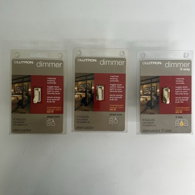 Lot of 3 Lutron Ivory Dimmers incandescent/halogen (2) Single Pole (1) 3-Way NEW