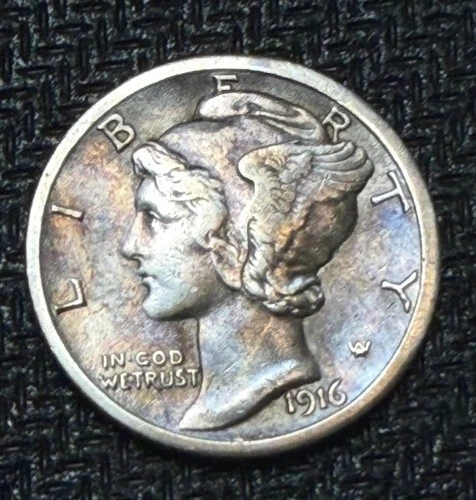 1916 Mercury Dime 10C Silver uncirculated details beautiful toning