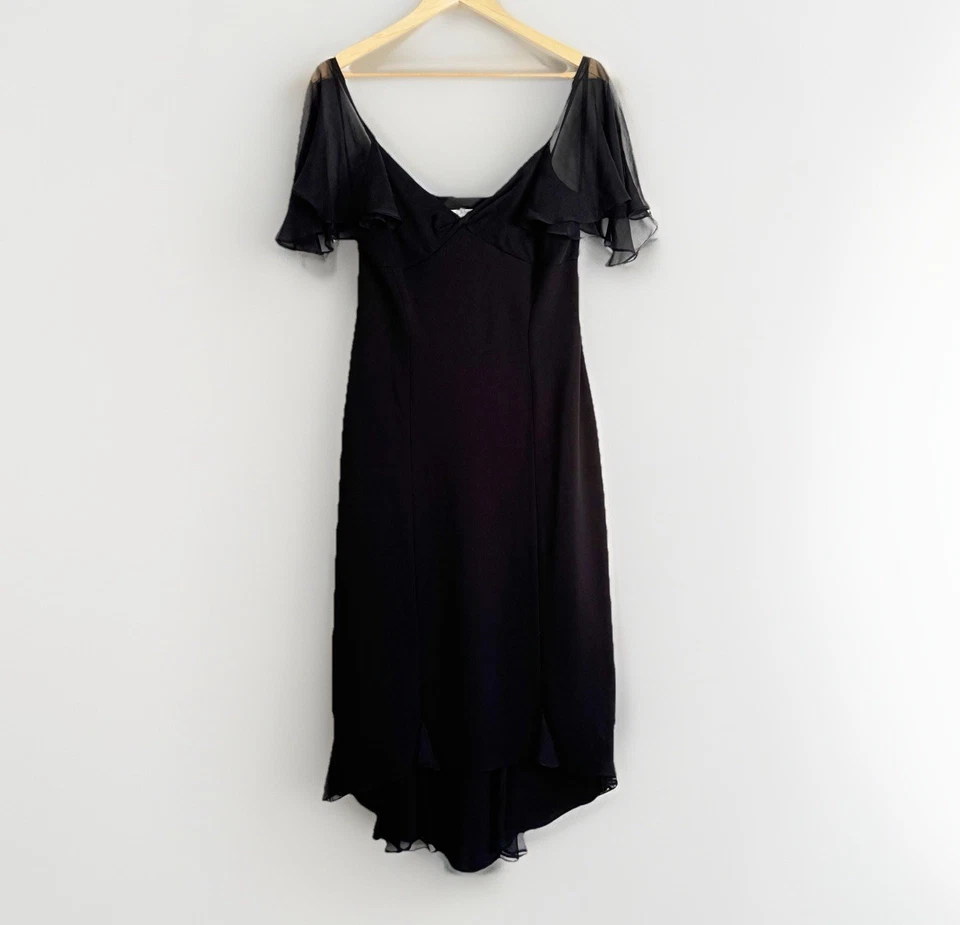 Vestido asimétrico vintage Jones New York para mujer seda caprichoso babydoll 10 negro Foto 3 de 4