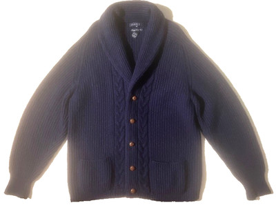 Vtg GANT Mens Navy Wool Cotton Hand Framed Thick Pub Sweater Cardigan Jacket  L