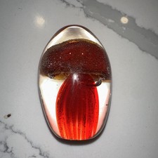 Glass Oval Paperweight red Jellyfish Desk Ornament Sun Catcher 3"