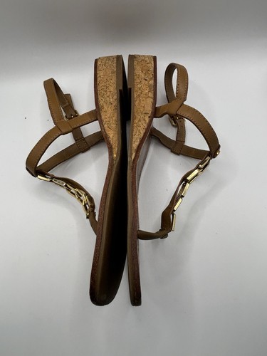 TORY BURCH sandalo in pelle marrone con zeppa perizoma scarpa piatta misura 7 1/2 M - Foto 6 di 10