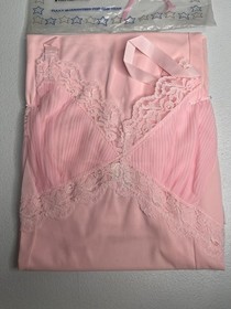 VTG MOVIE STAR Pink Nylon & Lace Slip Dress Lingerie SZ 36 &ldquo;300&rdquo;