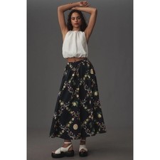 Maeve Anthropologie Jackie Poplin Fruit Print Maxi Skirt Lemon Strawberry Fig S