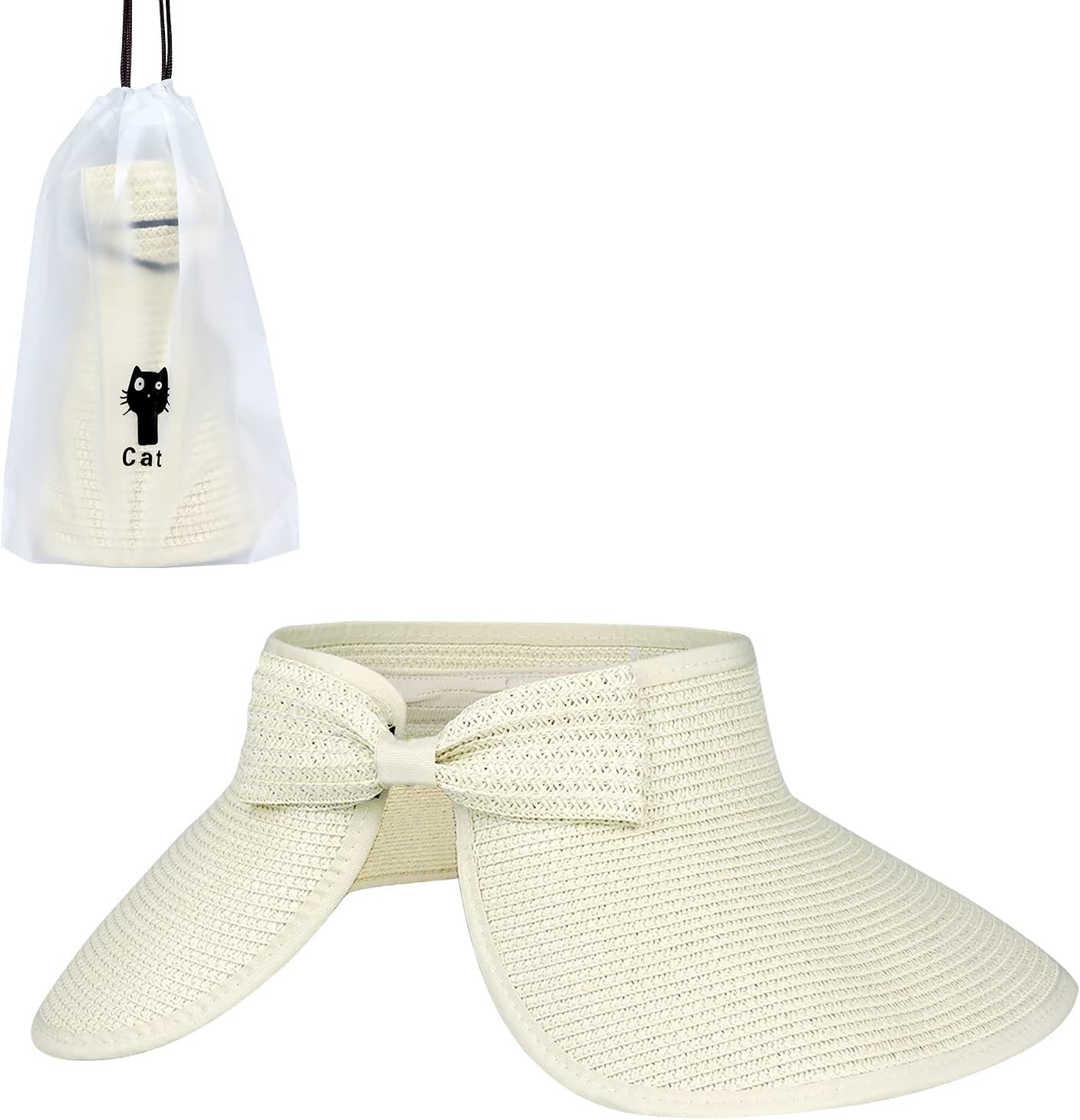 Andiker Straw Hat Sun Visor Hat with Wide Brim for Women Ladies Foldable Cap Po