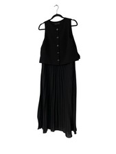 Zara Womens Dress M Black Pleated Combination Skirt Button Front 8741/040 NWT
