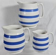 3x Vintage Staffordshire Chef Ware Blue Striped Graduated Jugs Set Bundle