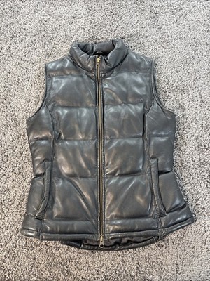 Vintage Five Boroughs Leather Puffer Vest Womens Med Black Full Zip Biker 90s