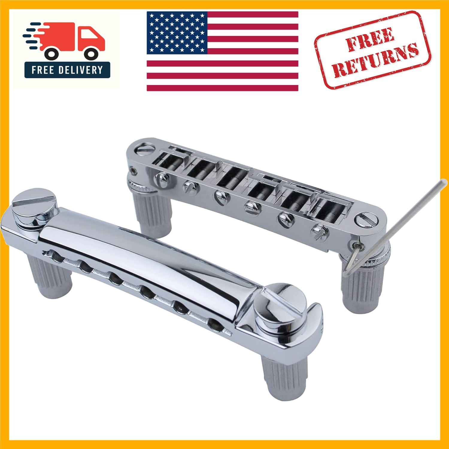 Precision-Fit Chrome Tune-O-Matic Bridge with Studs for 6-String Electric Guitar
