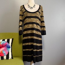 Calvin Klein Brown Black Striped Knit Sweater Dress